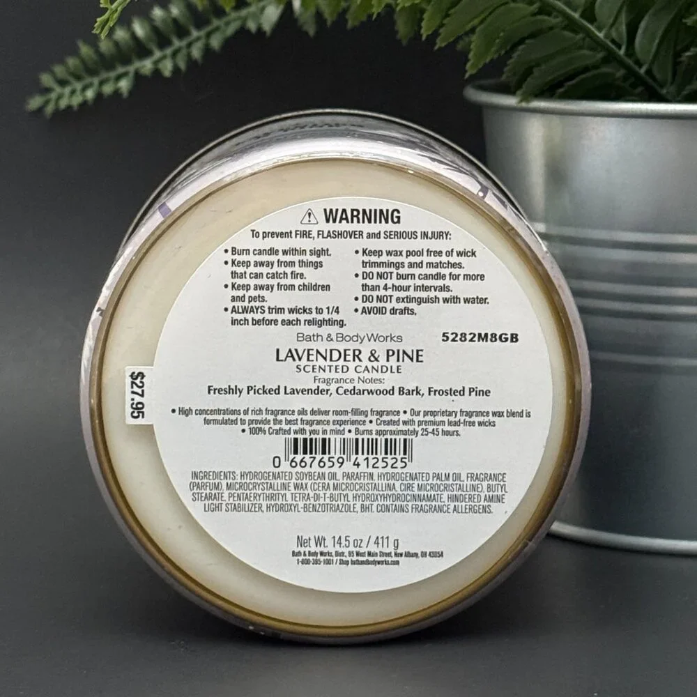 BBW Lavender & Pine Bath & Body Works 3 Wick Candle